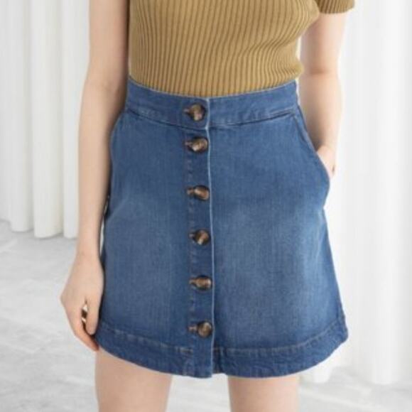 & Other Stories Button Front Denim Skirt Size 10 - Picture 2 of 8